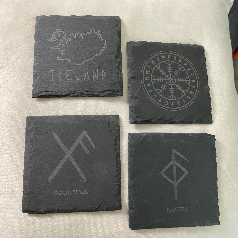 Set of 4 Icelandic Slate Coasters – Natural Stone, Nordic Decor